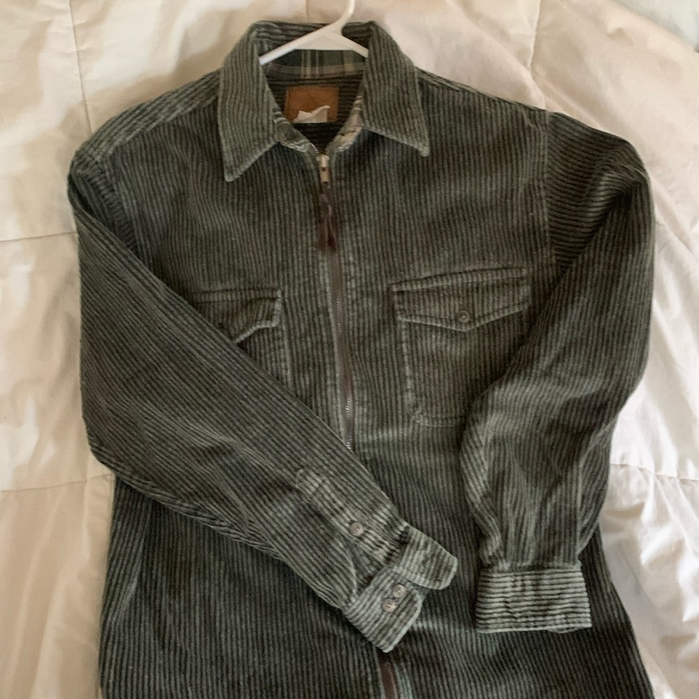 Corduroy zipper shirt jacket women medium olive green